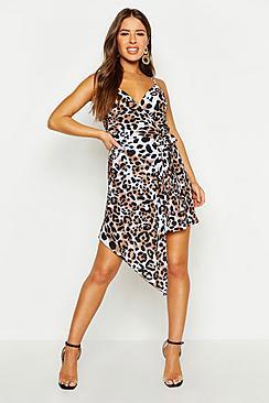 Boohoo Petite Leopard Wrap Asymmetric Dress