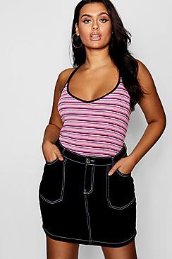 Boohoo Plus Ribbed Stripe Swing Cami Top