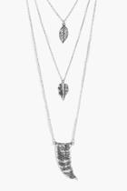 Boohoo Eve Leaf And Horn Pendant Layered Necklace Silver