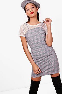 Boohoo Janae Prince Of Wales Check Pinafore Dress