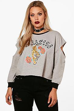 Boohoo Plus Rachel Oriental Slogan Sweatshirt