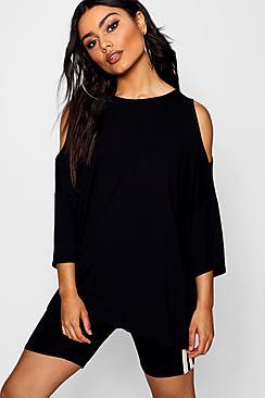 Boohoo Peyton Oversized Cold Shoulder Tee