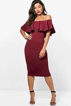 Boohoo Tanya Crepe Off The Shoulder Frill Midi Dress