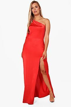 Boohoo Plus Kerry Slinky One Shoulder Split Maxi Dress