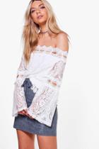 Boohoo Elizabeth Boutique Crochet Lace Bardot Top White