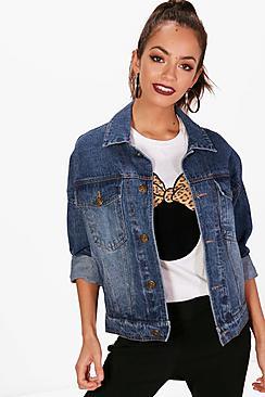 Boohoo Molly Cropped Slim Fit Batwing Denim Jacket