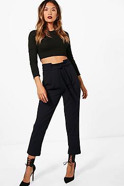 Boohoo Megan Paperboy Waist Tapered Trouser
