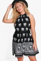Boohoo Plus Cassie Elephant Halterneck Sundress Black