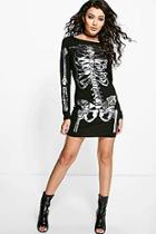 Boohoo Maisy Halloween Skeleton Bodycon Dress