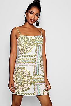Boohoo Amelia Pastel Chain Print Square Neck Cami Dress