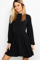 Boohoo Petite High Neck Long Sleeve Skater Dress