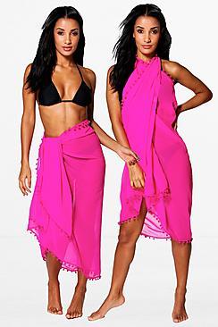 Boohoo Imogen Pom Pom Multiwear Beach Sarong