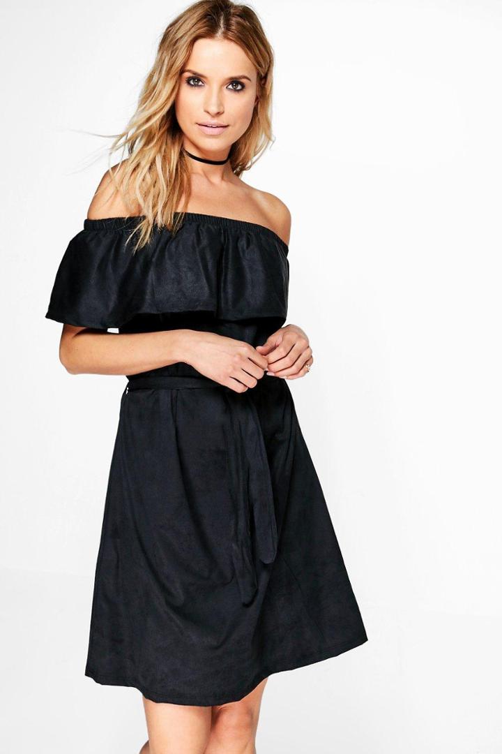 Boohoo Karrueche Off The Shoulder Tie Dress Black