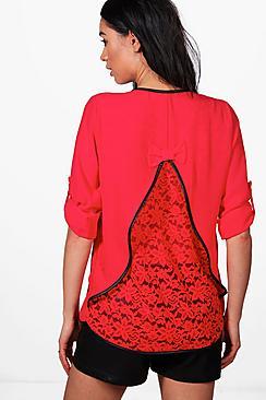 Boohoo Poppy Pu Trim Lace Back Blouse