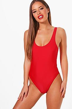 Boohoo Petite Mel Basic Red Swimsuit