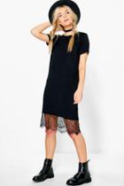 Boohoo Celestia Crew Neck Lace Hem Dress Black