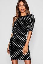 Boohoo Rouched Sleeve Polka Dot Mini Dress