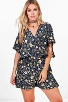 Boohoo Plus Anya Floral Print Playsuit Navy