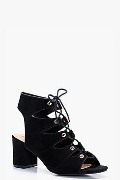 Boohoo Serena Wide Fit Ghillie Tie Up Block Heels