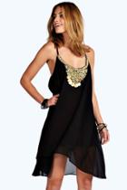 Boohoo Nina Embellished Woven Dip Hem Swing Dress Black