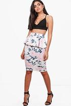 Boohoo Prima Summer Floral Peplum Midi Skirt