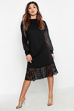 Boohoo Crochet Balloon Sleeve Sweat Dress