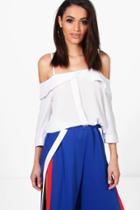 Boohoo Ava Cold Shoulder Woven Top White