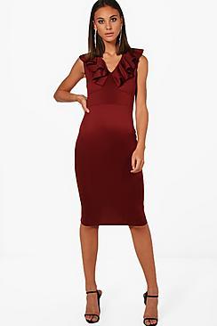 Boohoo Polly Frill Detail Midi Dress