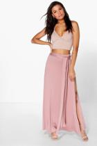 Boohoo Mila Obi Tie Front Full Maxi Skirt Rose