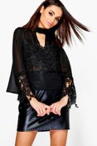 Boohoo Elle Premium Lace Trim Woven Choker Top Black