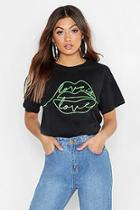 Boohoo Neon Love Lips Slogan T-shirt