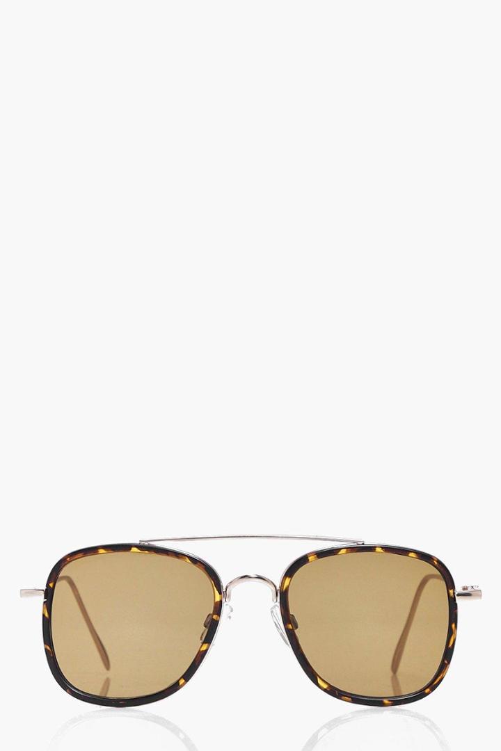 Boohoo Lucy Contrast Tortoise Aviator Sunglasses Brown