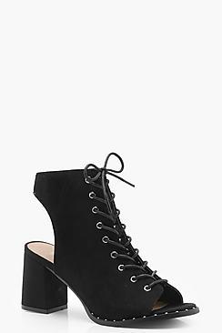 Boohoo Caroline Lace Up Studded Trim Shoe Boots