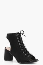 Boohoo Caroline Lace Up Studded Trim Shoe Boots