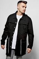 Boohoo Longline Box Fit Destroyed Denim Jacket