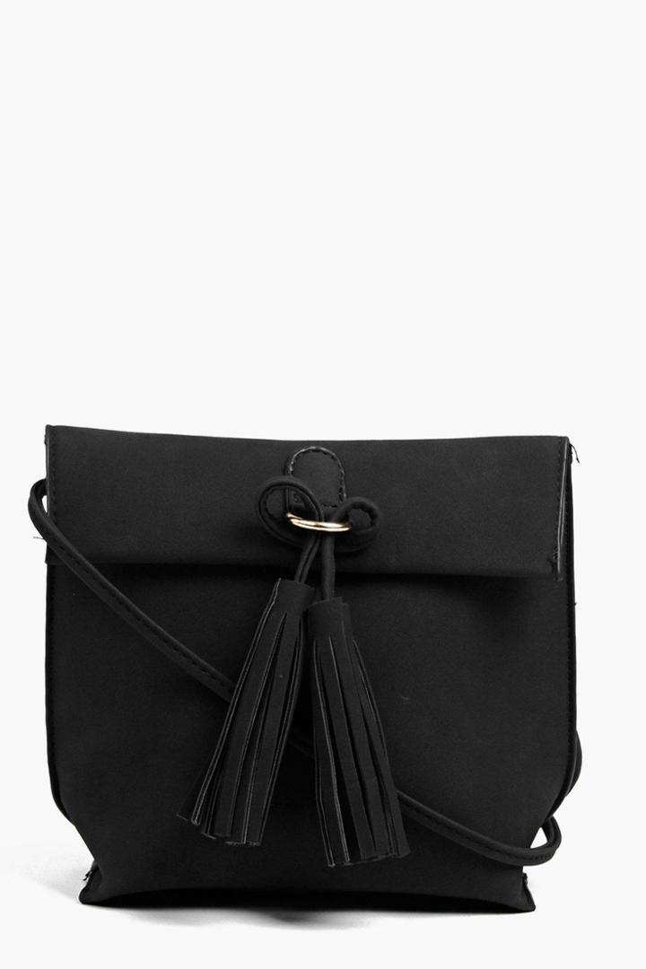 Boohoo Eva Suedette Tassel Detail Cross Body Bag Black
