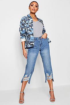 Boohoo Hailey Cropped Distressed Straight Leg Jeans