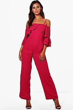 Boohoo Petite Felicity Cold Shoulder Woven Jumpsuit