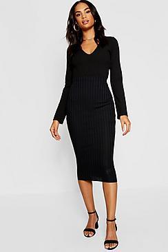 Boohoo Tall Wide Rib Midi Skirt