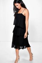 Boohoo Mona Ruffle Chiffon Strappy Midi Dress Black