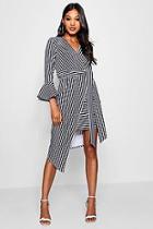 Boohoo Nancy Asymmetric Stripe Belted Midi Dress