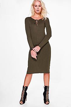 Boohoo Demi Split Hem Long Sleeve Dress