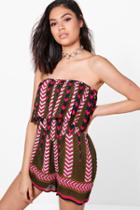 Boohoo Lucy Multi Print Off The Shoulder Playsuit Multi
