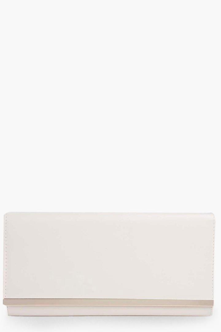 Boohoo Tiffany Pu Metal Bar Cutch Bag Nude