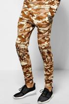 Boohoo Skinny Fit Camo Joggers With Zips Sand