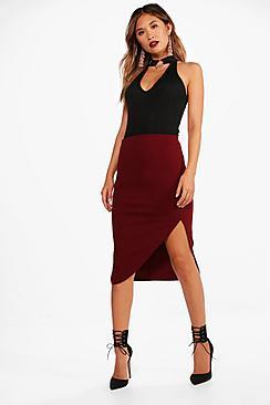 Boohoo Cerys High Waist Thigh Split Crepe Midi Skirt