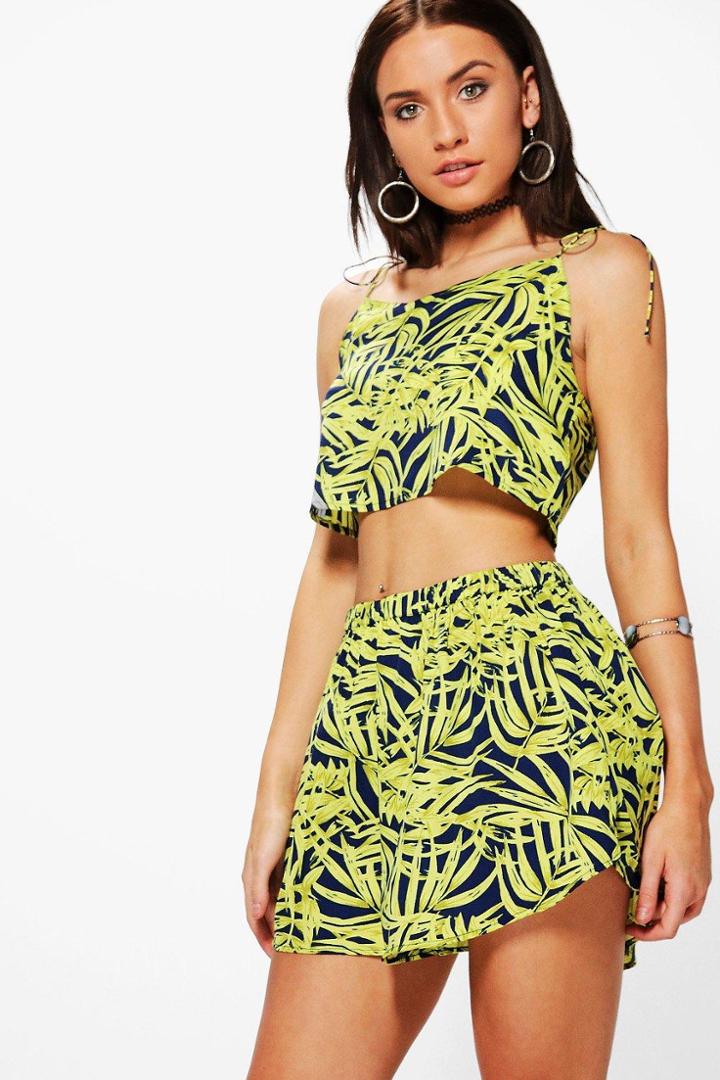 Boohoo Lucy Leaf Cami & Short Beach Co-ord Blue