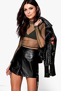 Boohoo Jen Tie Detail Pu Shorts
