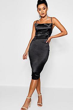 Boohoo Satin Cowl Neck Midi Dress