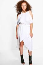 Boohoo Plus Han Open Shoulder Tie Waist Wrap Dress White